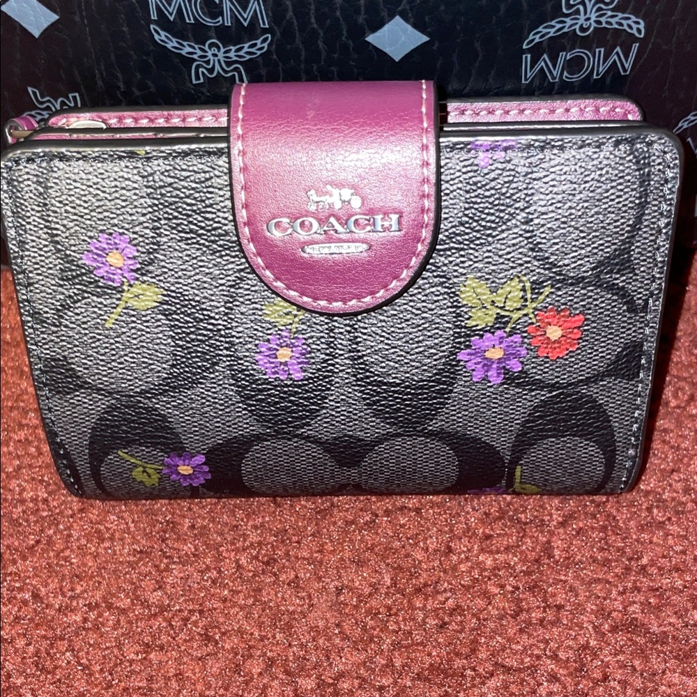 Coach signature graphite deep berry wallet